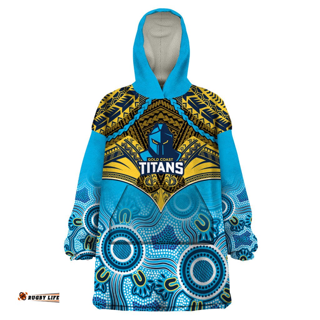 titans rugby wearable blanket hoodie aboriginal mix polynesian pattern