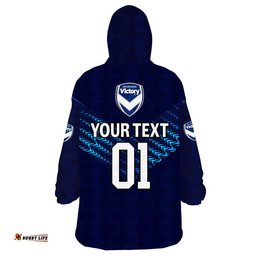 custom personalised melbourne victory big v wearable blanket hoodie soccer club original style blue