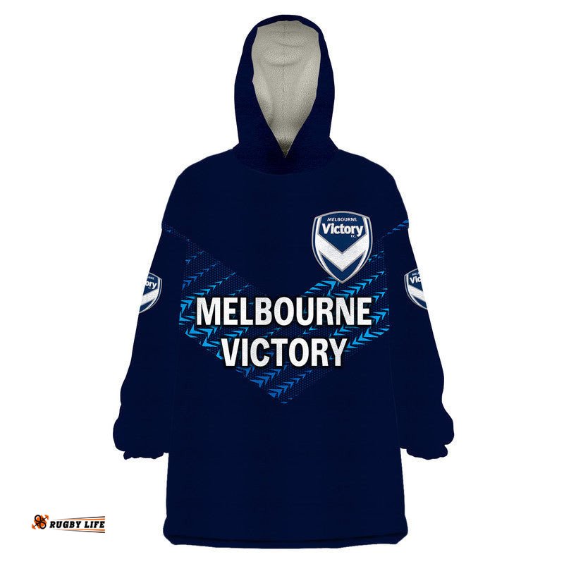 custom personalised melbourne victory big v wearable blanket hoodie soccer club original style blue