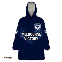 custom personalised melbourne victory big v wearable blanket hoodie soccer club original style blue