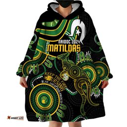 custom matildas naidoc week wearable blanket hoodie australia kangaroo keep the fire burning black