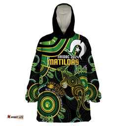 custom matildas naidoc week wearable blanket hoodie australia kangaroo keep the fire burning black