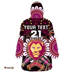 custom personalised brisbane lions football wearable blanket hoodie boomerang indigenous dots