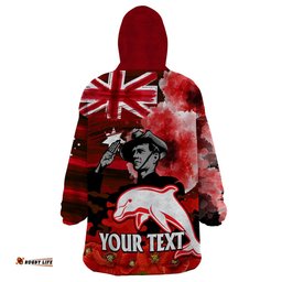 custom personalised anzac dolphins rugby wearable blanket hoodie we shall remember