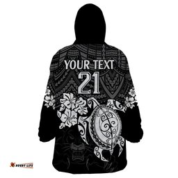 custom panthers rugby wearable blanket hoodie penrith hibiscus and turtle with polynesian pattern