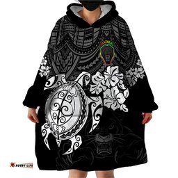 custom panthers rugby wearable blanket hoodie penrith hibiscus and turtle with polynesian pattern