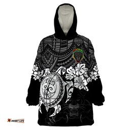 custom panthers rugby wearable blanket hoodie penrith hibiscus and turtle with polynesian pattern