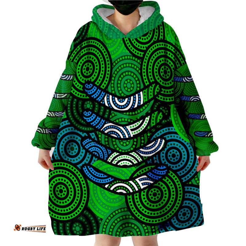 boomerang aboriginal dot patterns wearable blanket hoodie green style