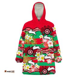 rabbitohs rugby wearable blanket hoodie tropical flowers and palm hawaiian style