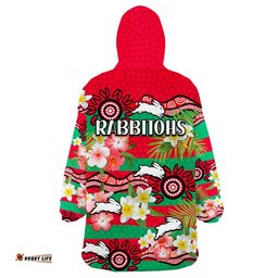 rabbitohs rugby wearable blanket hoodie tropical flowers and palm hawaiian style