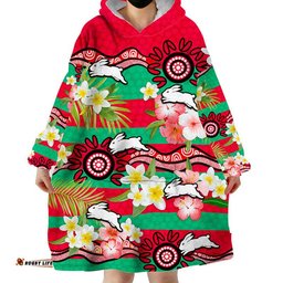 rabbitohs rugby wearable blanket hoodie tropical flowers and palm hawaiian style