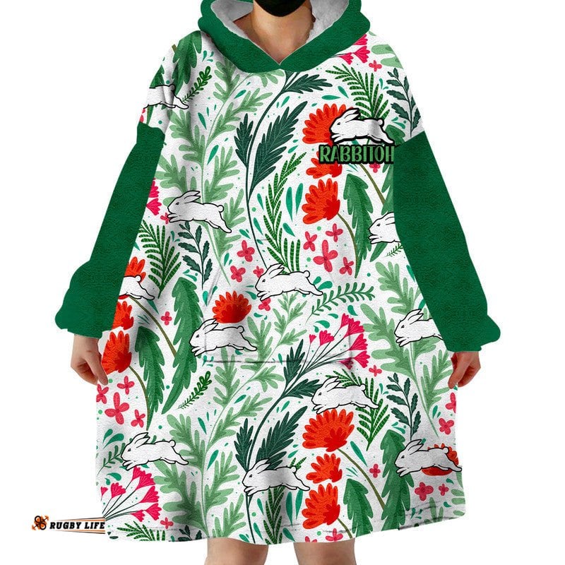 rabbitohs poppy flowers field wearable blanket hoodie