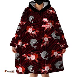 custom text and number dolphins rugby wearable blanket hoodie polynesian tribal mix tropical hawaiian style