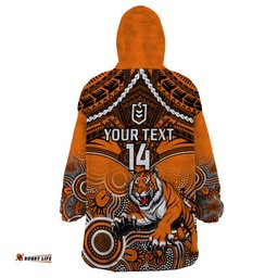personalised tigers rugby wearable blanket hoodie aboriginal mix polynesian pattern