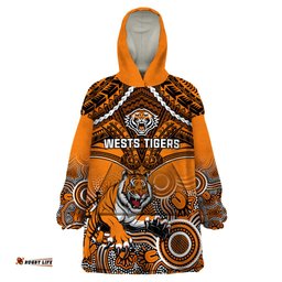 personalised tigers rugby wearable blanket hoodie aboriginal mix polynesian pattern