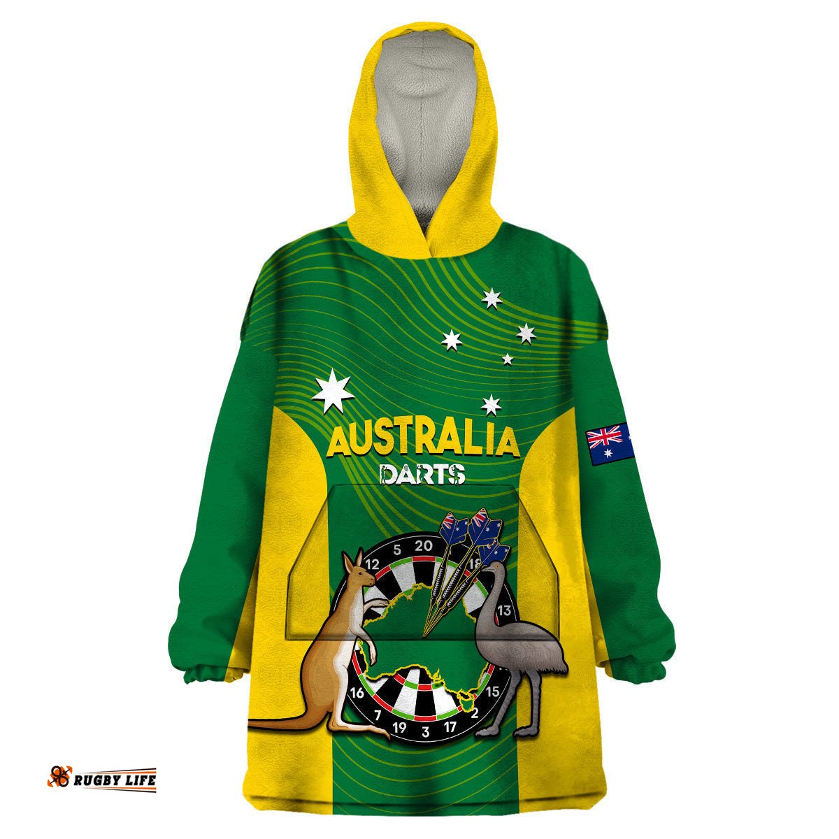 custom personalised australia darts national color mix kangaroo and emu wearable blanket hoodie