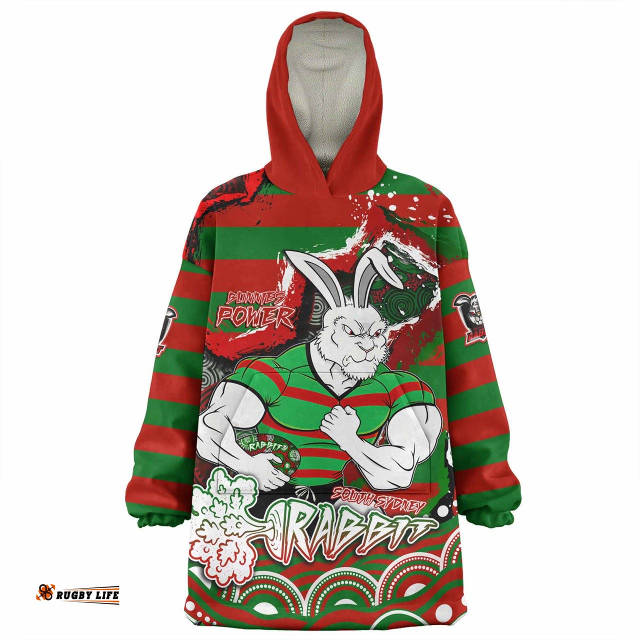 South Sydney Rabbitohs Snug Hoodie - Custom Super Bunnies Aboriginal Inspired Snug Hoodie