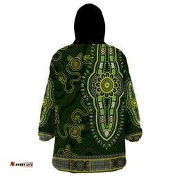 lime green african dashiki with australia aboriginal art wearable blanket hoodie