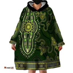 lime green african dashiki with australia aboriginal art wearable blanket hoodie