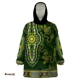 lime green african dashiki with australia aboriginal art wearable blanket hoodie