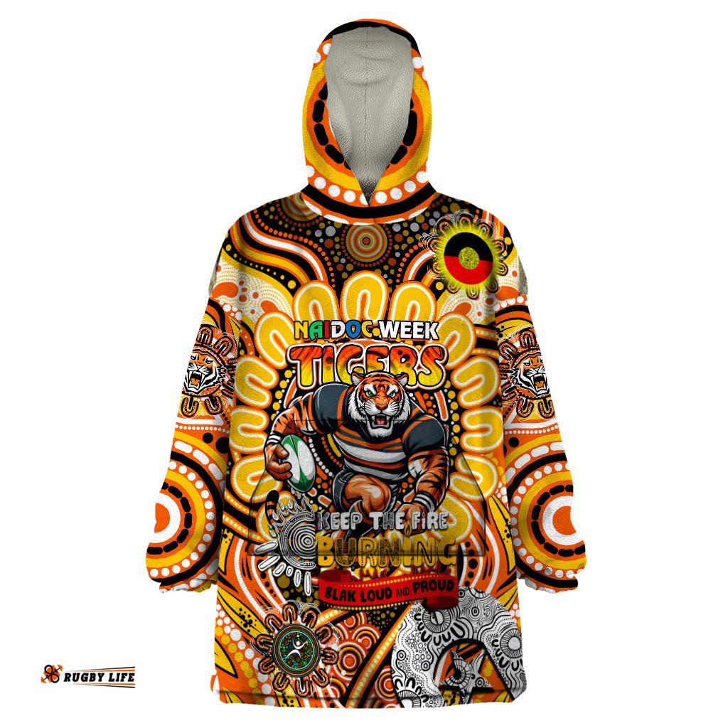 custom naidoc week 2024 tigers wearable blanket hoodie mascot rugby dt02