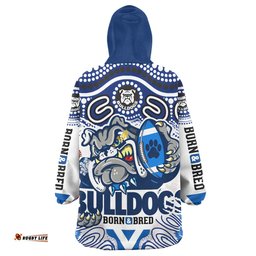 bulldogs rugby born bred snug hoodie indigenous bulldogs with rugby ball and aboriginal patterns oodie blanket