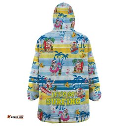 surfing christmas wearable blanket hoodie tropical santa lets go surfing dt02