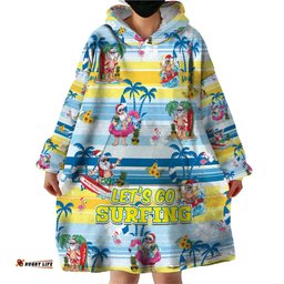 surfing christmas wearable blanket hoodie tropical santa lets go surfing dt02