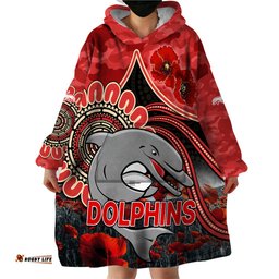 custom personalised nrl anzac redcliffe dolphins poppy flowers wearable blanket hoodie