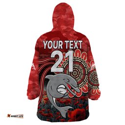 custom personalised nrl anzac redcliffe dolphins poppy flowers wearable blanket hoodie