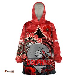 custom personalised nrl anzac redcliffe dolphins poppy flowers wearable blanket hoodie