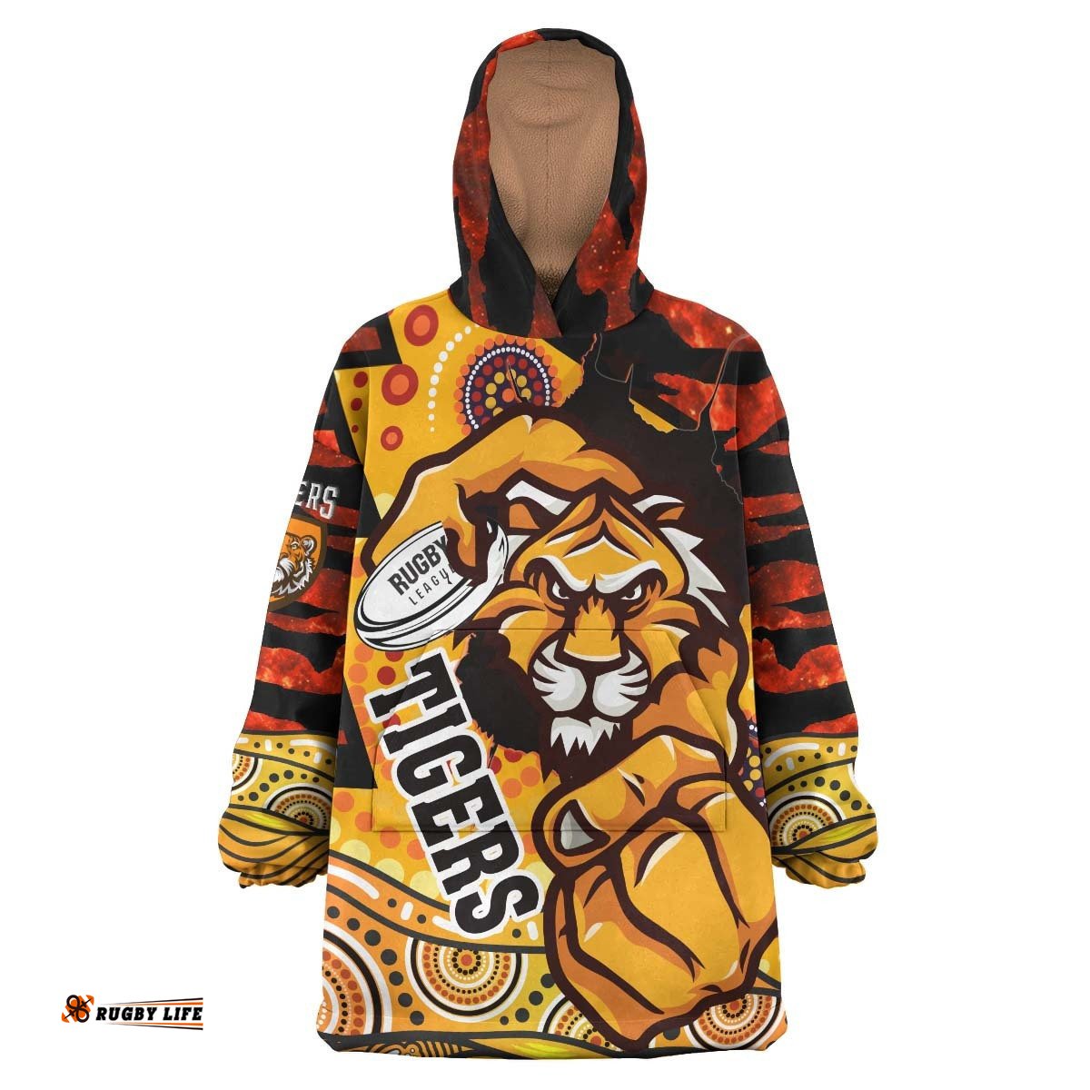 tigers rugby snug hoodie custom west tigers aboriginal style with tiger stripes patterns oodie blanket