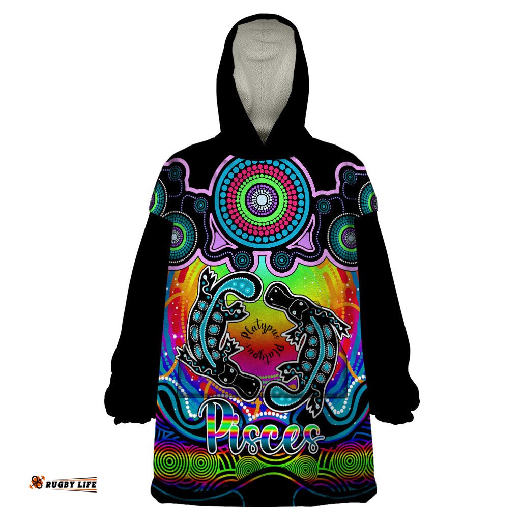 personalised australia pisces platypus zodiac wearable blanket hoodie auz astrology aboriginal rainbow