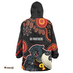 panthers rugby snug hoodie custom penrith panthers aboriginal with rugby ball indigenous style of dot painting traditional oodie blanket