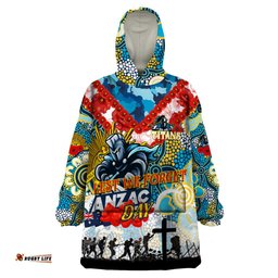 personalised titans anzac day wearable blanket hoodie aboriginal rising sun dt02
