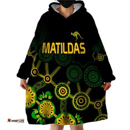 custom text and number australia soccer wearable blanket hoodie matildas world cup with kangaroo