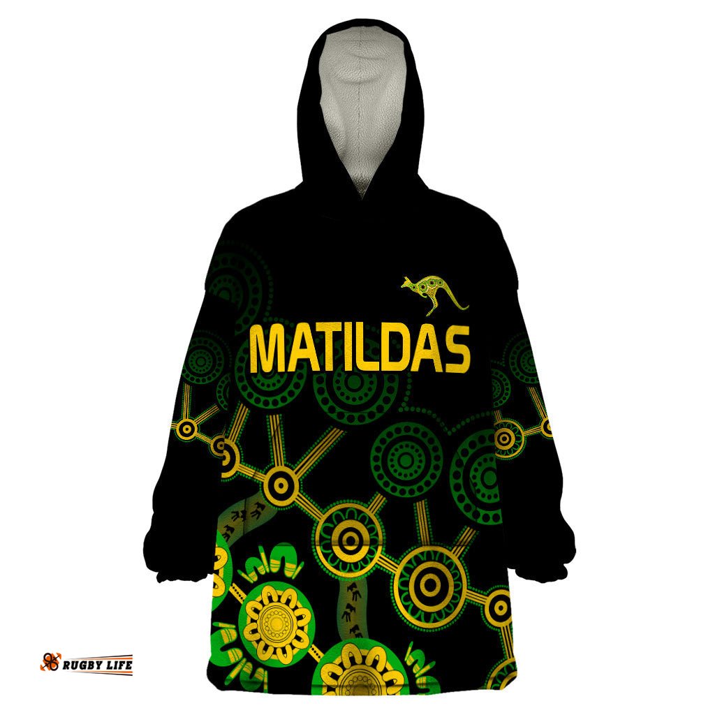 custom text and number australia soccer wearable blanket hoodie matildas world cup with kangaroo
