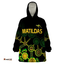 custom text and number australia soccer wearable blanket hoodie matildas world cup with kangaroo