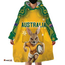 custom australia rugby 2024 wearable blanket hoodie go wallabies aboriginal pattern lt05