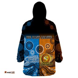 perth scorchers and adelaide strikers cricket wearable blanket hoodie aboriginal art