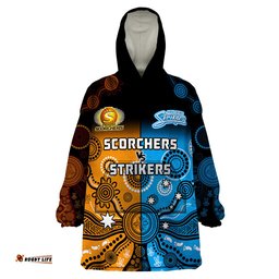 perth scorchers and adelaide strikers cricket wearable blanket hoodie aboriginal art