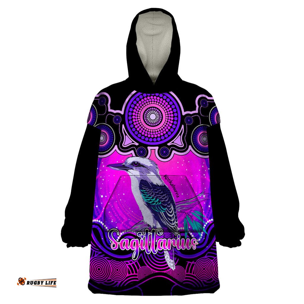 personalised australia sagittarius kookaburra zodiac wearable blanket hoodie auz astrology aboriginal magenta
