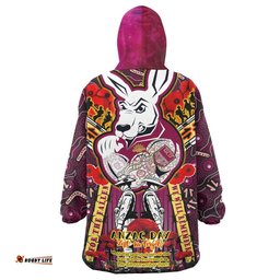 maroons rugby anzac custom watercolour snug hoodie remembrance maroons kangaroo with poppy flower oodie blanket
