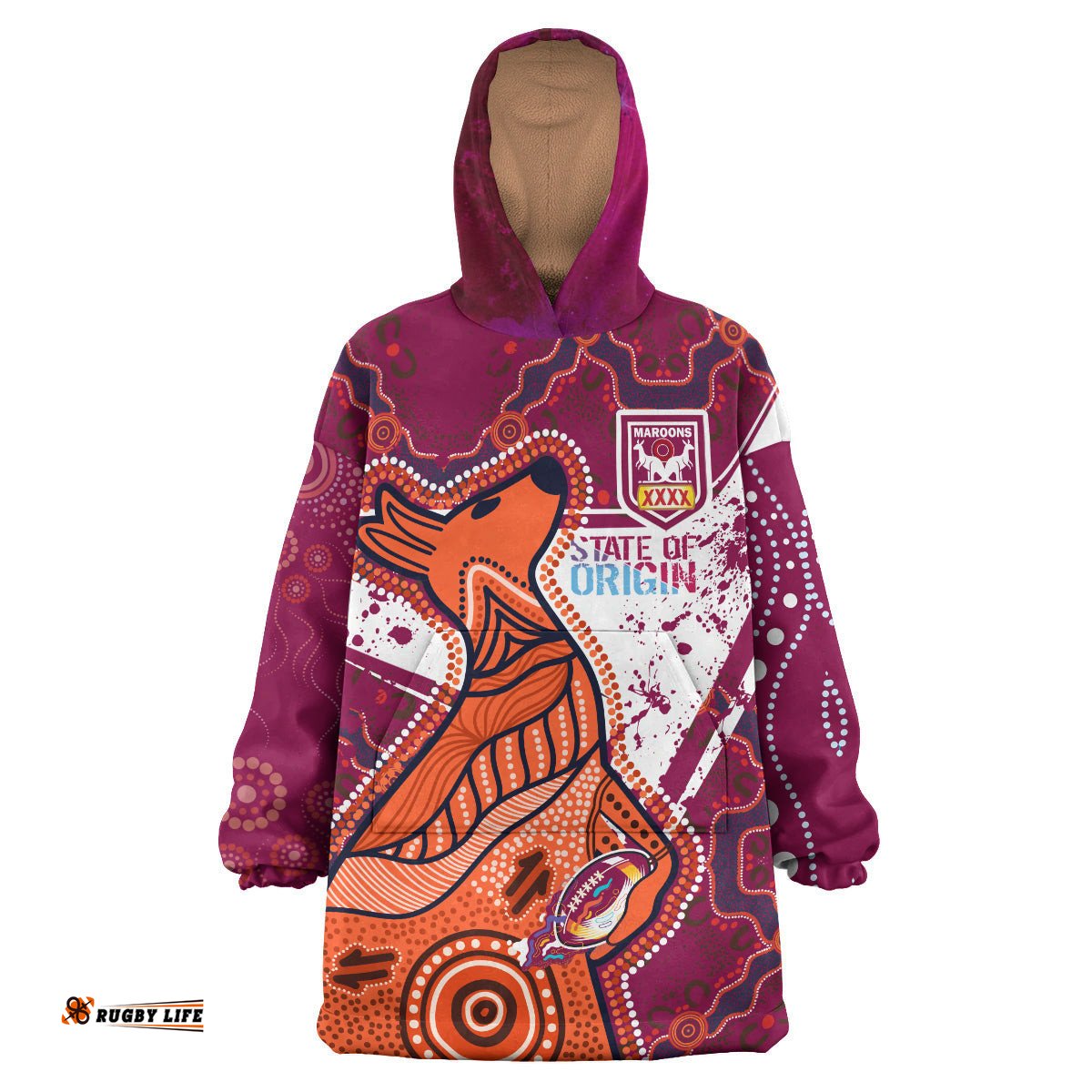 queensland rugby league team snug hoodie queensland maroons kangaroo state of origin dot art painting splash oodie blanket