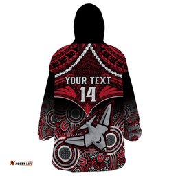 personalised essendon football wearable blanket hoodie bombers aboriginal mix polynesian pattern
