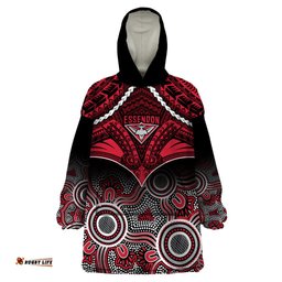 personalised essendon football wearable blanket hoodie bombers aboriginal mix polynesian pattern