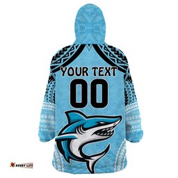 sharks rugby custom wearable blanket hoodie with polynesian style