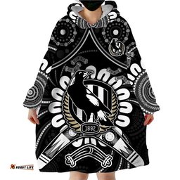 magpies football wearable blanket hoodie boomerang indigenous dots