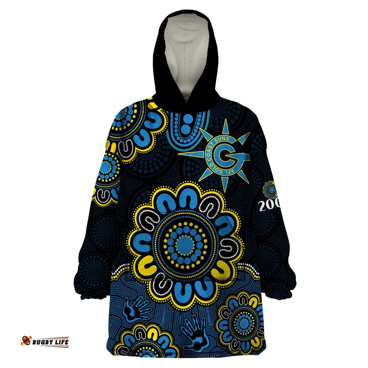 afl gold coast suns 2009 aboriginal blue style wearable blanket hoodie