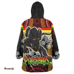 panthers rugby snug hoodie custom black panther with aboriginal contemporary dot painting pattern oodie blanket